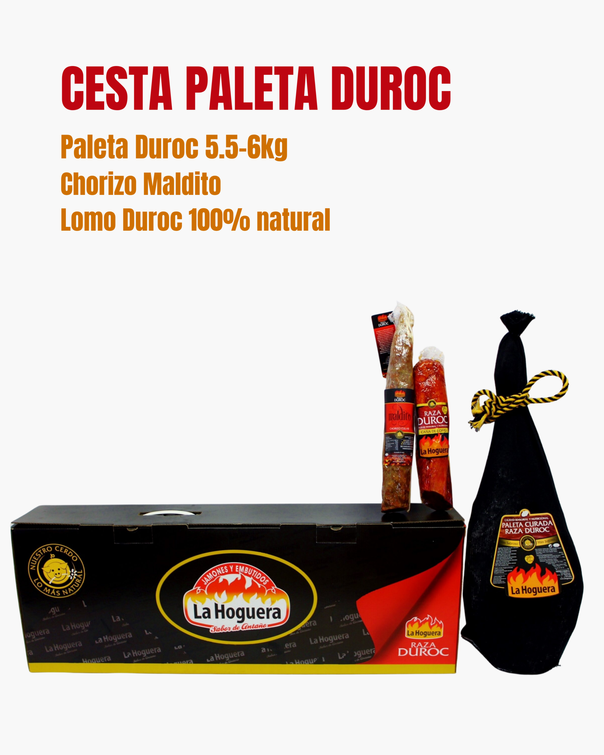 Cesta de paleta Gran Reserva raza Duroc, chorizo maldito y Lomo Duroc